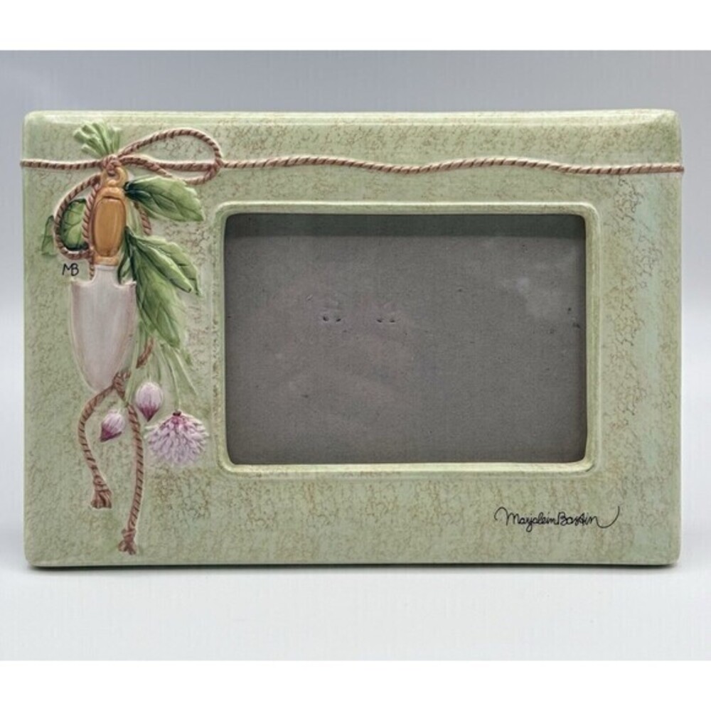 Hallmark Picture Frame Ceramic Signed Marjolein Bastin Shovel Flowers 3.5 x 5"